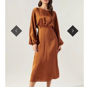 Chateau Satin Dolman Sleeve Midi Dress